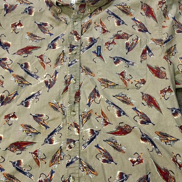 ~~Columbia Shirt Mens Size Large Beige Short Sleeve Button Up Fly Fishing - Picture 2 of 4
